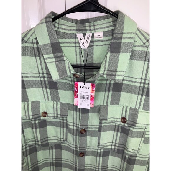 Roxy Let It Go Women's L/S Flannel Shirt - Green size SMALL - Picture 3 of 5